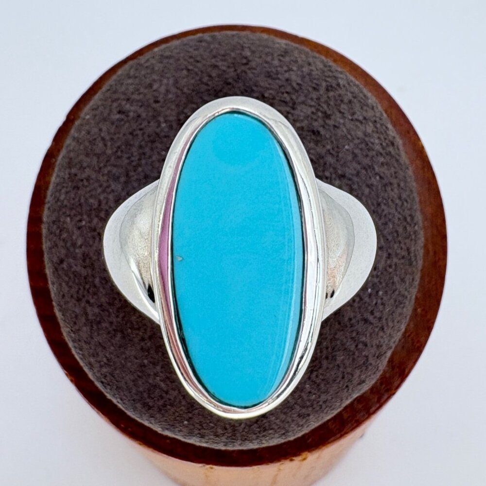 Turquoise Bezel Set Tapered Band VTG Solid Sterling Silver 925 Ring Size 9